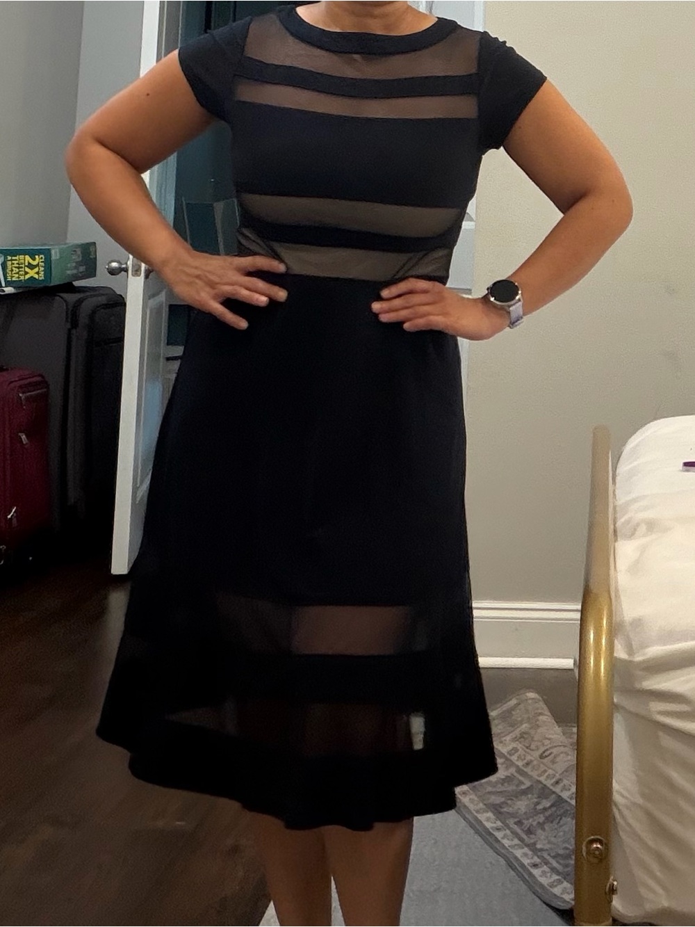 Navy blue mesh dress with cap sleeves